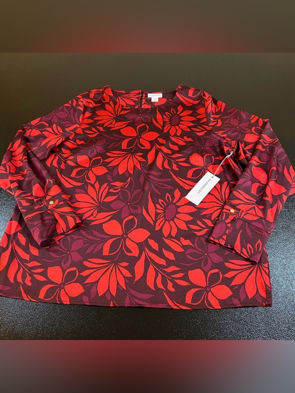Liz Claiborne Red and Burgundy Floral Top